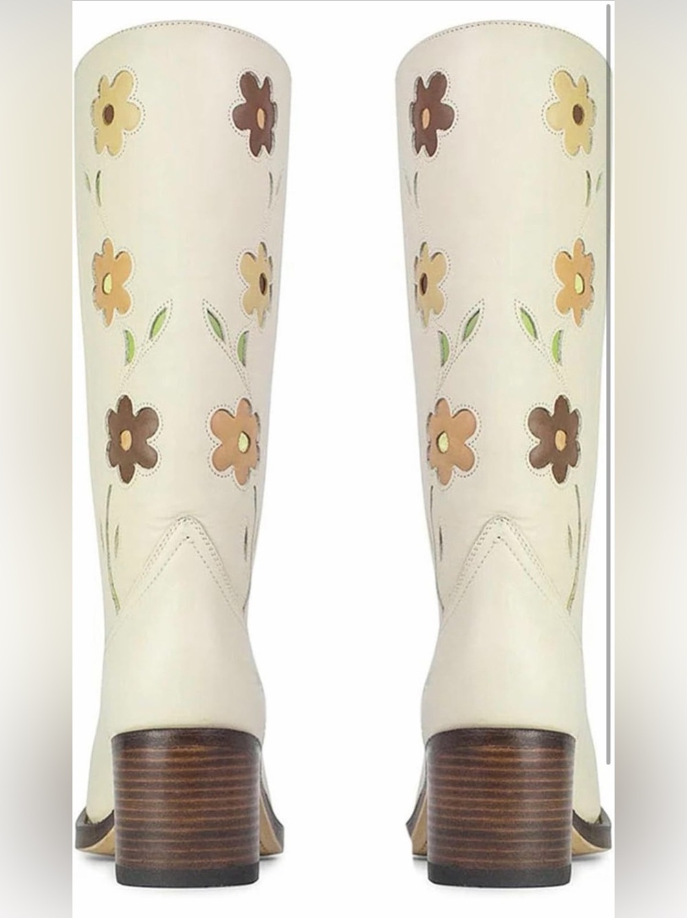 NWT-Knee High Riding Boots with Flowers Square Toe Chunky Heel Motorcycle Boots - Picture 5 of 11